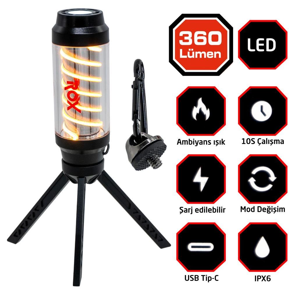 ROX Outdoor Ambiyans Işıklı Şarjlı Kamp Feneri 360 Lümen