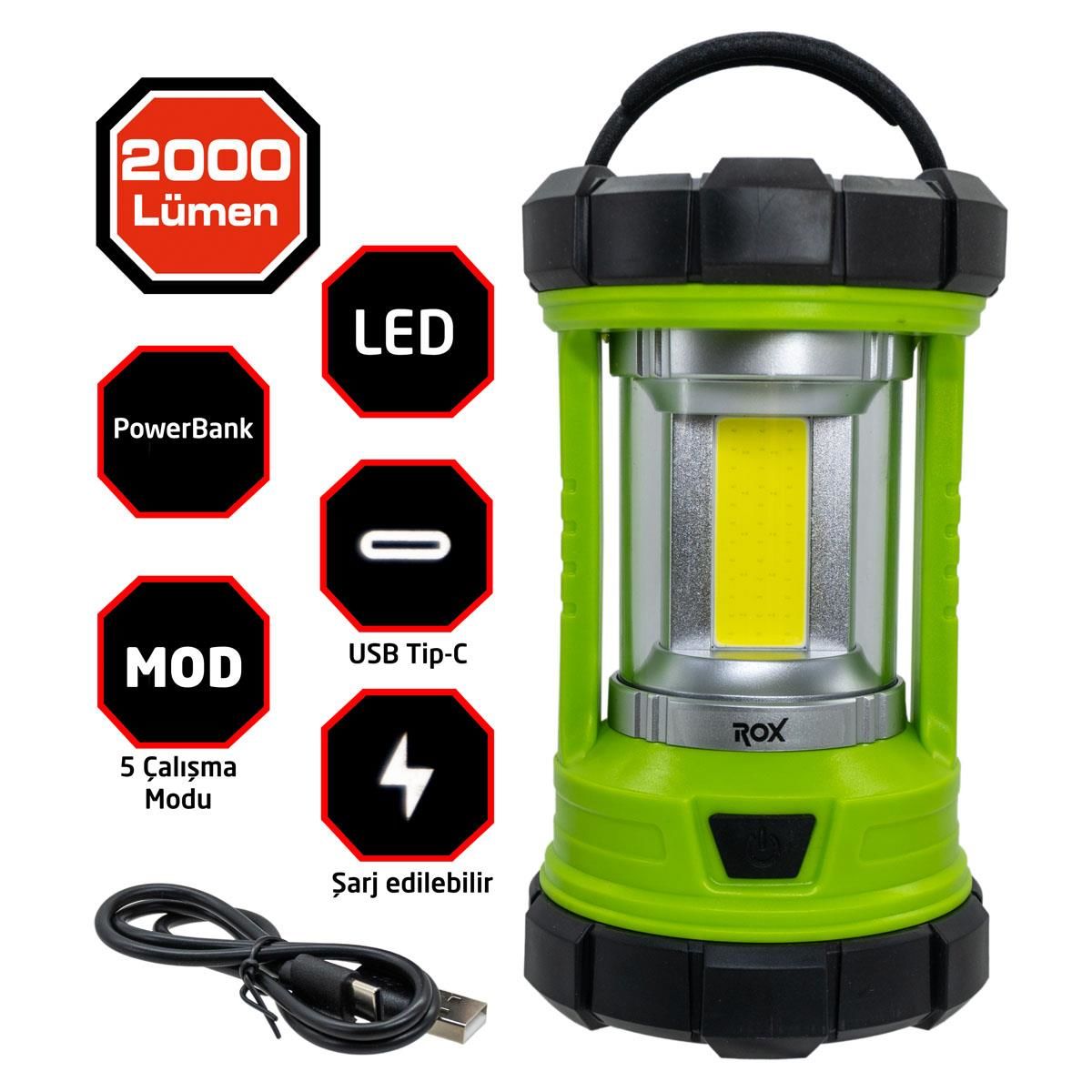 ROX Outdoor Şarjlı 2000 Lümen Kamp Feneri
