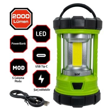 ROX Outdoor Şarjlı 2000 Lümen Kamp Feneri