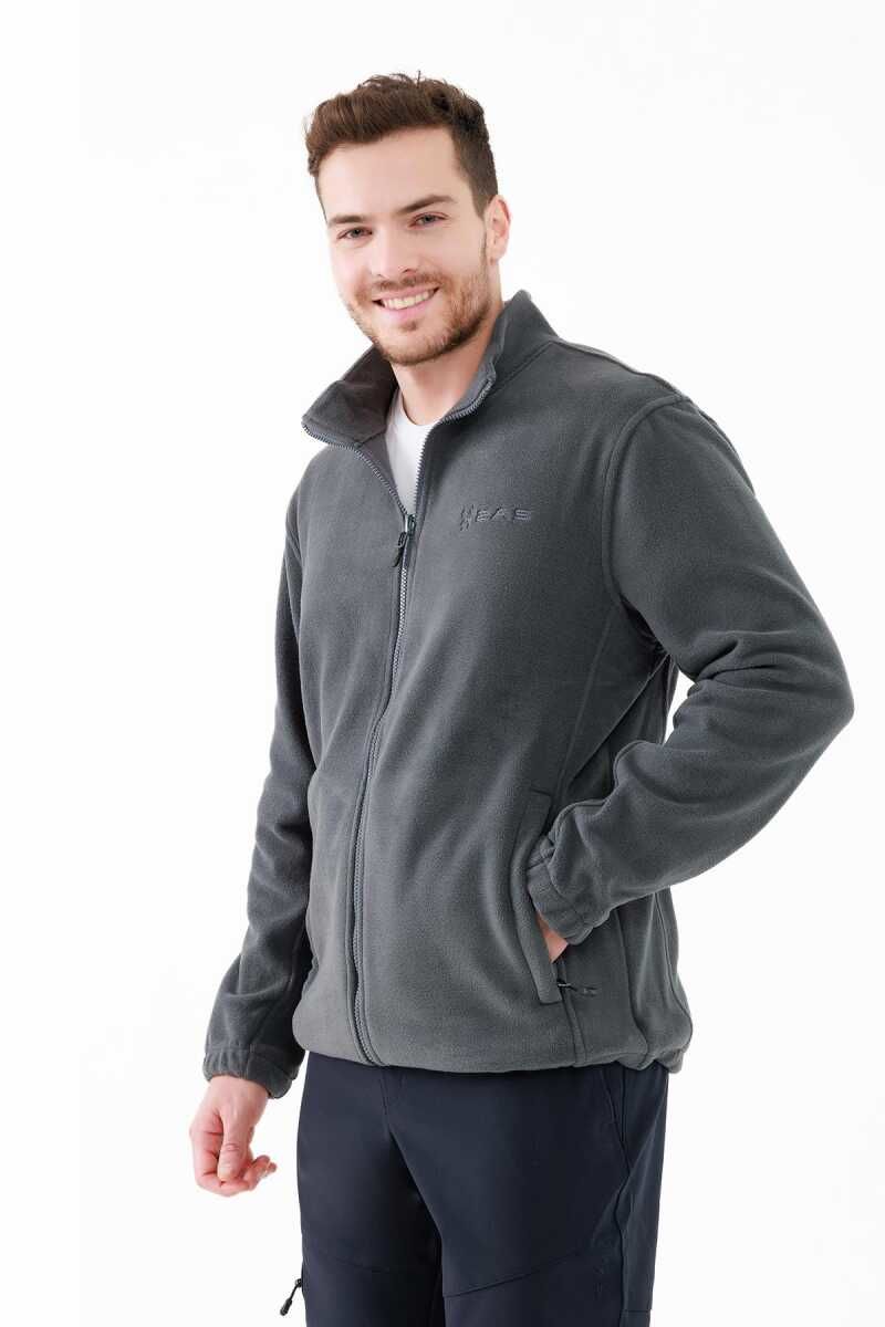 2AS SAKA Tam fermuarlı Erkek Polar Sweatshirt Antrasit