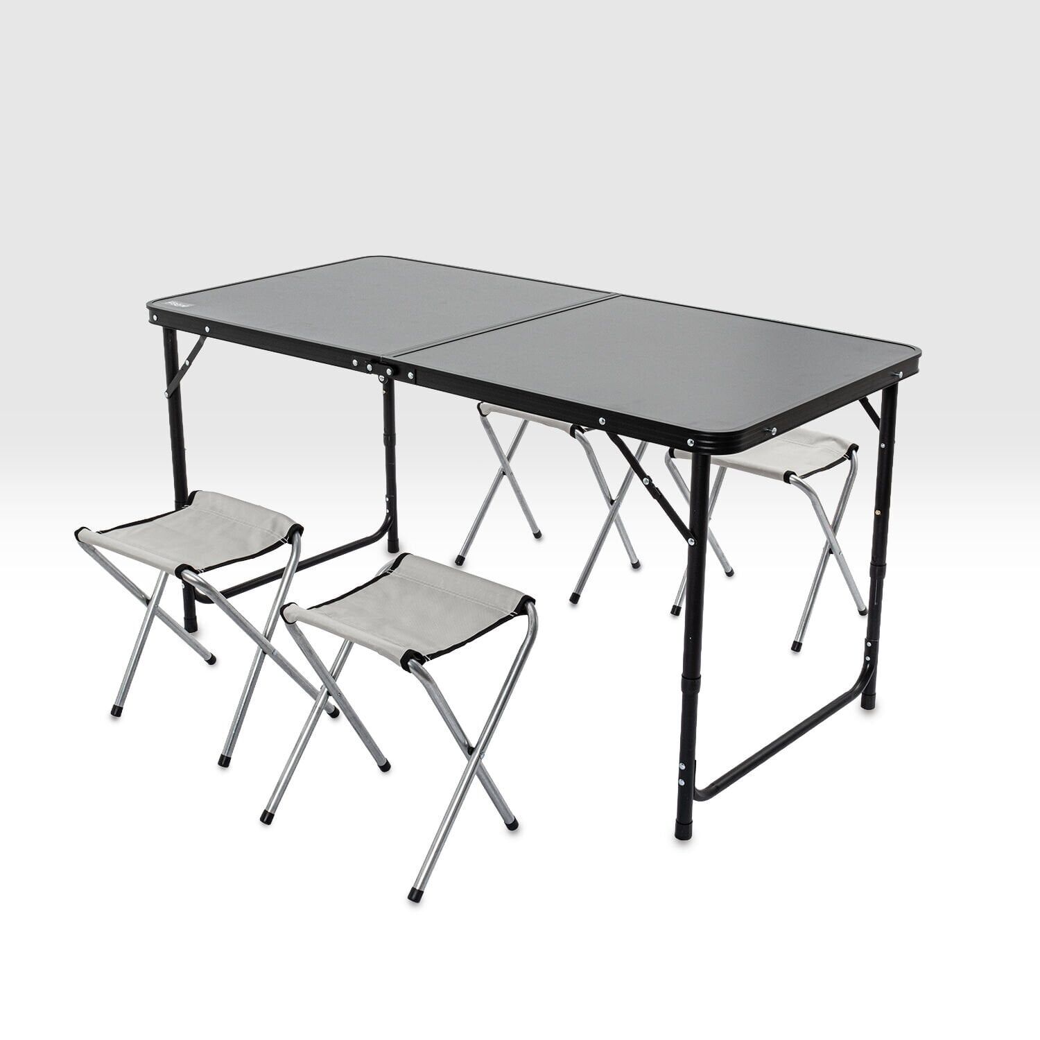 Argeus Elevate Plus Katlanabilir Kamp Masası Seti - 4/6 Kişilik 4 Tabureli - Siyah