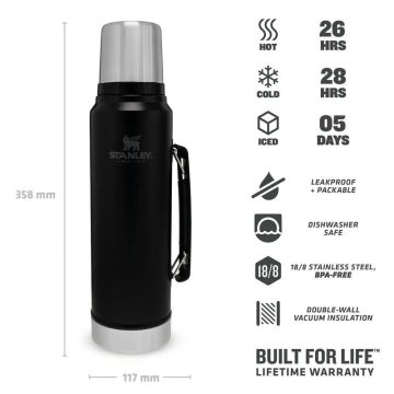 STANLEY Classic Vacuum Bottle Termos Siyah 1 LT