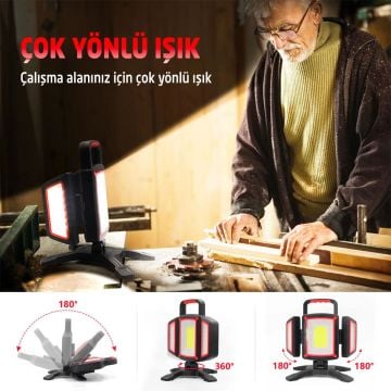 ROX Şarjlı Açı Ayarlı Projektör Çalışma Led Feneri 2000 Lümen