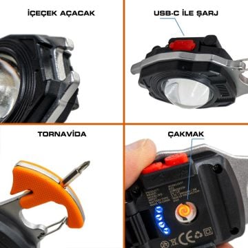 ROX Outdoor Çakmak Fonksiyonlu Kamp Feneri 500 Lümen