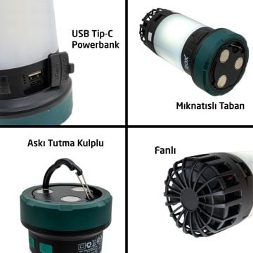 ROX Şarjlı Çok Fonksiyonlu Fanlı Outdoor Kamp Feneri 350 Lümen (153ROX0218)
