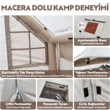 Madfox Bigless Glamping Cotton Inflatable Şişme Çadır [Baca Çıkışlı]